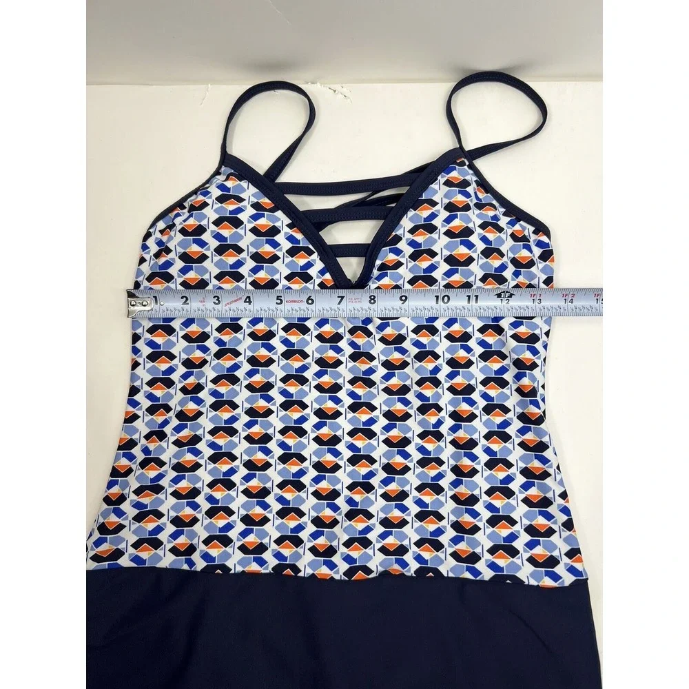 Nautica Swimsuit Dress One-Piece Women's Size M Blue Bottom Multi Top False Lace - Picture 3 of 6